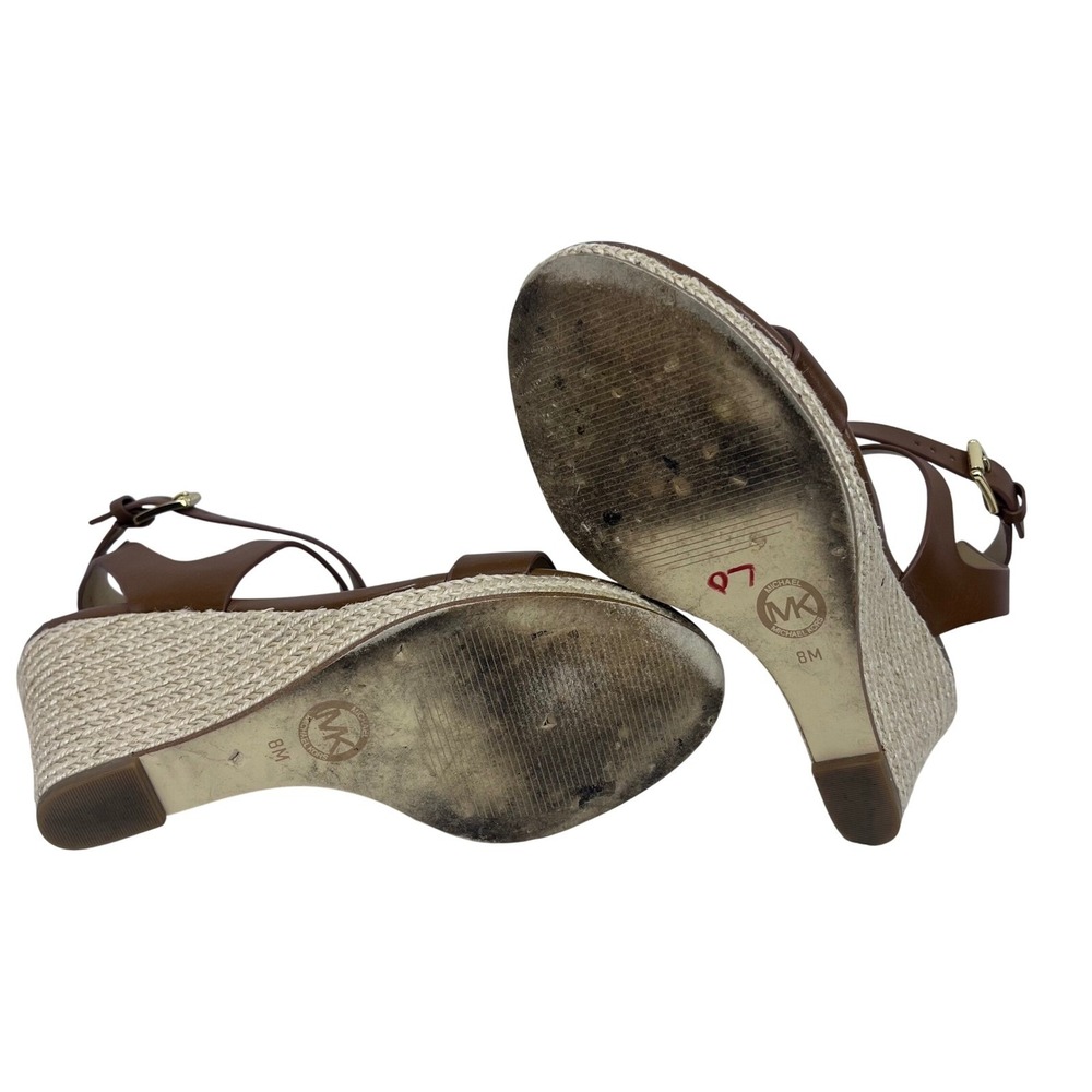 Michael Kors Brown Leather Kaylee Espadrille Wedge Sandals Size 8M (656clo) - Picture 8 of 8